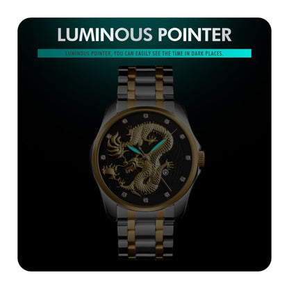 SKMEI 9193 Men Golden Dragon Pattern Calendar Dial Luminous Quartz Watch