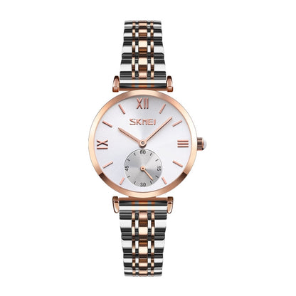 SKMEI 9198 Simple Roman Numeral Dial Metal Belt Quartz Watch for Couples