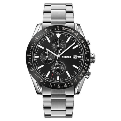 SKMEI 9253 Men Stopwatch Date Six Pin Stainless Steel Strap Quartz Watch