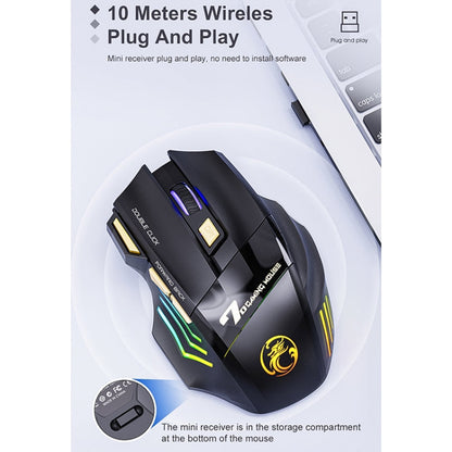 iMICE GW-X7 7-button Silent Rechargeable Wireless Gaming Mouse with Colorful RGB Lights, GW-X7 2.4G