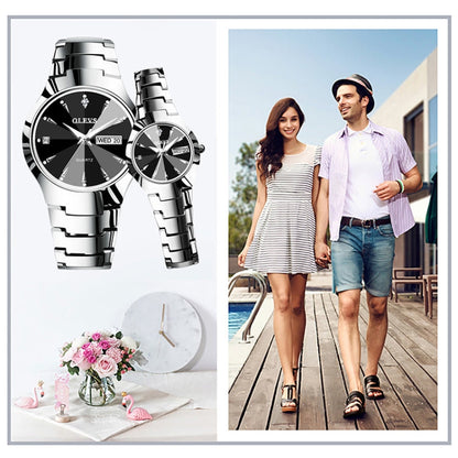 OLEVS 8697 Couple Fashion Waterproof Luminous Quartz Watch, OLEVS 8697 (Black)