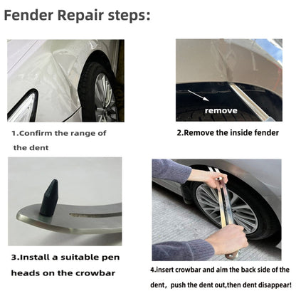 N8 10 in 1 Car Paintless Dent Removal Fender Damage Repair Puller Lifter Arc Crowbar Tools Hook Rods kit, 10 in 1