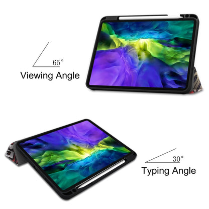 Painted TPU Smart Tablet Holster With Sleep Function & Tri-Fold Bracket & Pen Slot, For iPad Pro 11 inch 2020