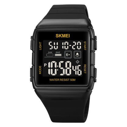 SKMEI 1960 Stainless Steel Buckle Silicone Strap Waterproof Electronic Watch, 1960 Blue, 1960 Black Gold, 1960 Black and White Machine, 1960 Black and Black Machine