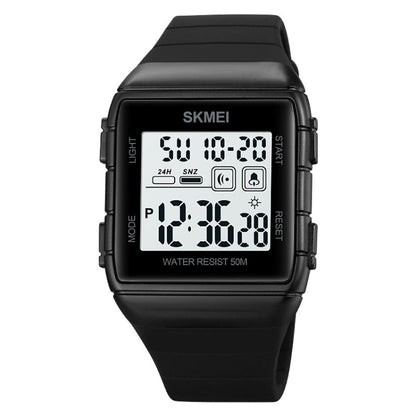 SKMEI 1960 Stainless Steel Buckle Silicone Strap Waterproof Electronic Watch, 1960 Blue, 1960 Black Gold, 1960 Black and White Machine, 1960 Black and Black Machine