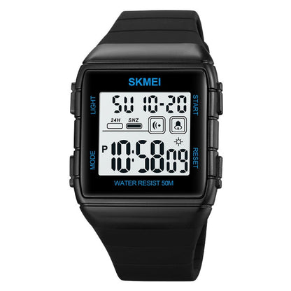 SKMEI 1960 Stainless Steel Buckle Silicone Strap Waterproof Electronic Watch, 1960 Blue, 1960 Black Gold, 1960 Black and White Machine, 1960 Black and Black Machine