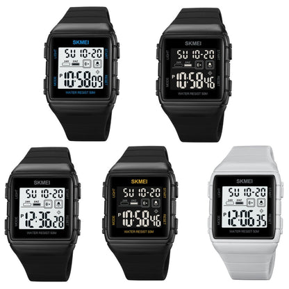 SKMEI 1960 Stainless Steel Buckle Silicone Strap Waterproof Electronic Watch, 1960 Blue, 1960 Black Gold, 1960 Black and White Machine, 1960 Black and Black Machine