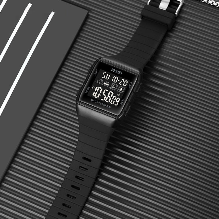 SKMEI 1960 Stainless Steel Buckle Silicone Strap Waterproof Electronic Watch, 1960 Blue, 1960 Black Gold, 1960 Black and White Machine, 1960 Black and Black Machine