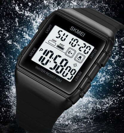 SKMEI 1960 Stainless Steel Buckle Silicone Strap Waterproof Electronic Watch, 1960 Blue, 1960 Black Gold, 1960 Black and White Machine, 1960 Black and Black Machine