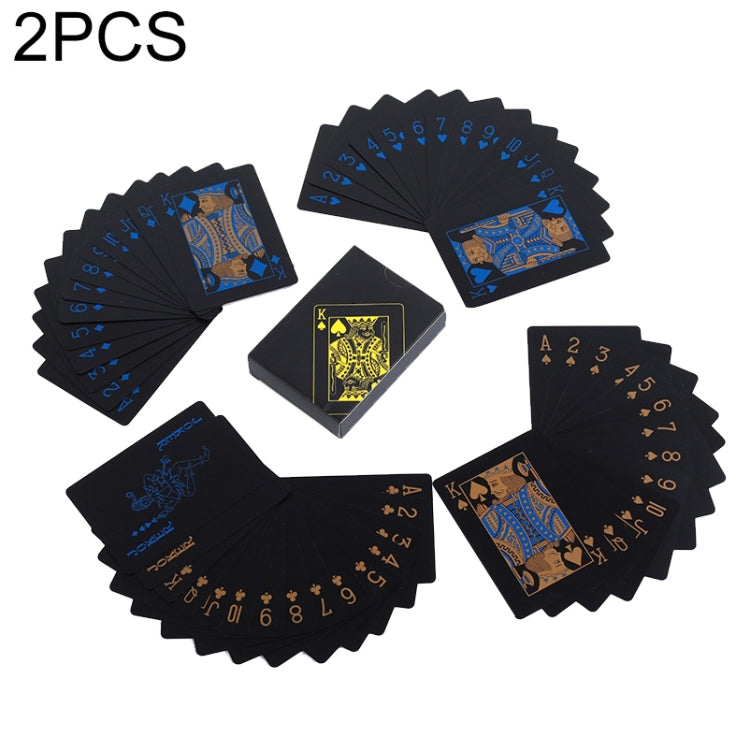 2 PCS Plastic Waterproof PVC Poker Cards, Blue+White, Red+White, Blue+Gold, Red+Blue