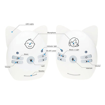 Wireless Audio Baby Monitor Support Voice Monitoring + Intercom + Night Light without Battery, US Plug, UK Plug, EU Plug, AU Plug