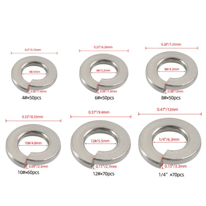 A7652 350 in 1 6 Sizes 304 Stainless Steel Split Lock Spring Washer Kit, A7652