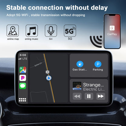USB + USB-C / Type-C Wired to Wireless Carplay Adapter for iPhone, White Round