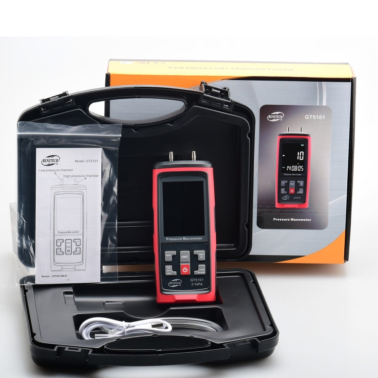 BENETECH GT5101 LCD Display Differential Pressure Meter, 1KPa, 2KPa, 4KPa, 10KPa, 40KPa, 50KPa, 125Pa, 250Pa, 100KPa