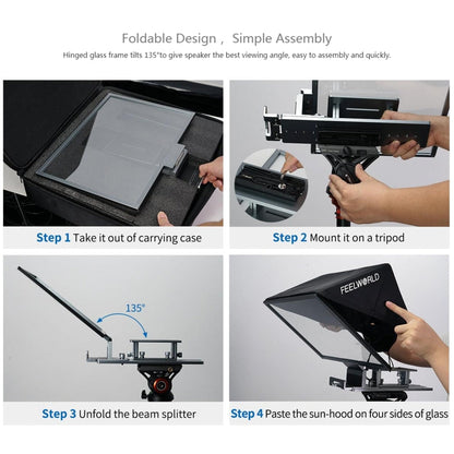 FEELWORLD TP16 16 inch Tablet Horizontal Vertical Prompting Folding Teleprompter, Bluetooth Remote Control, TP16
