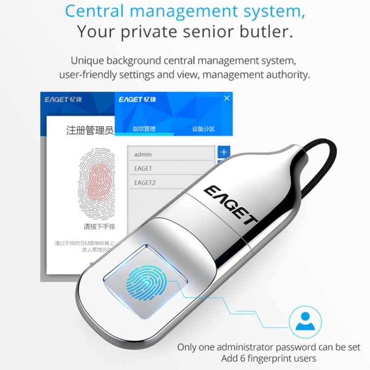USB 2.0 Interface Metal Flash U Disk with Fingerprint Identification, FU5 64G