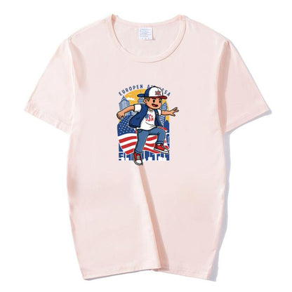 Boy Printed Round Neck Modal Short Sleeve T-shirt Print On Your Demand, XL, POD T-Shirt, XXL