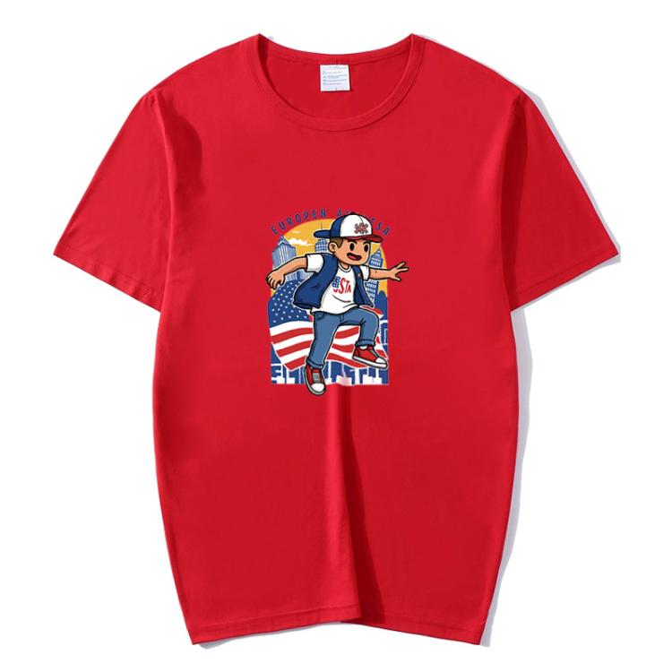 Boy Printed Round Neck Modal Short Sleeve T-shirt Print On Your Demand, XXL, POD T-Shirt, XXXL
