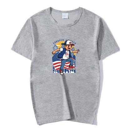 Boy Printed Round Neck Modal Short Sleeve T-shirt Print On Your Demand, XXL, POD T-Shirt, XXXL