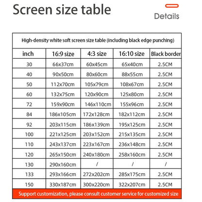 Simple Folding High Density Polyester Projector Film Curtain, 60 inch (4:3) Projection Area: 120x90cm, 72 inch (16:9) Projection Area: 159x90cm, 72 inch (4:3) Projection Area: 146x110cm, 84 inch (16:9) Projection Area: 186x105cm                        ...