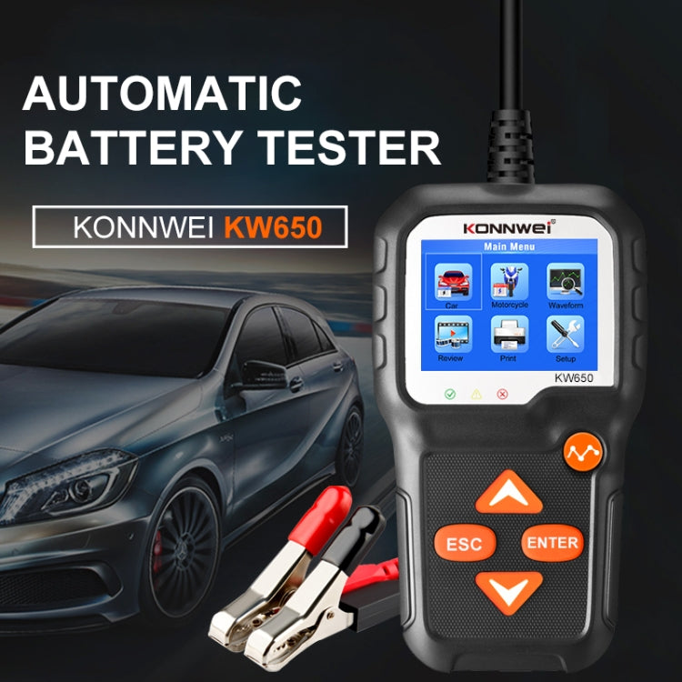 KONNWEI KW650 6V- 12V Car Motorcycle Battery Lawn Mower Detector with 2.4 inch Color Display & Waveform Graph, KW650