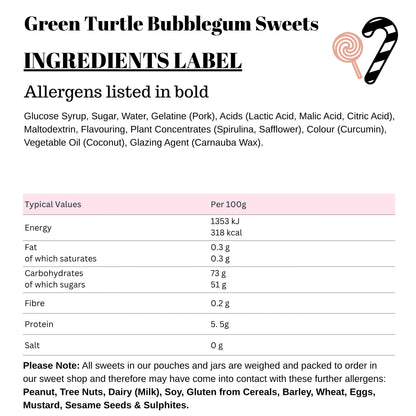 Green Turtle Bubblegum Sweets