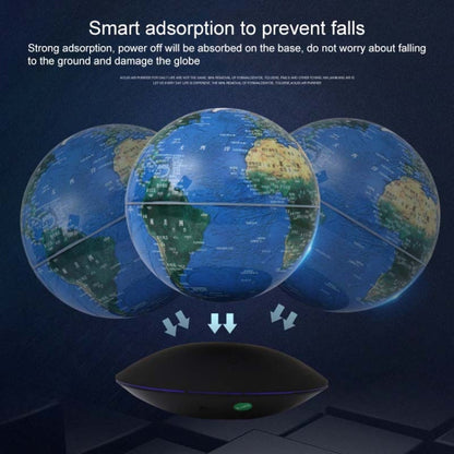 6 inch Rotation Illuminating English Magnetic Levitation Globe Office Crafts Ornaments, EU Plug, Black EU Plug, Baby Blue EU Plug