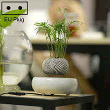 Dark Color Stripe Flower Pot + Imitation Ceramic Resin Base Magnetic Levitation Potted Plant Home Decoration, EU Plug, Dark Color EU Plug, Soil Color EU Plug, White Stripe EU Plug