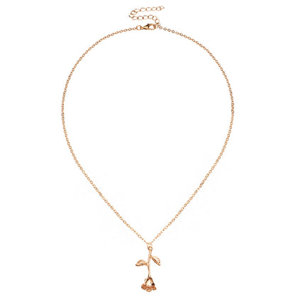 Valentines Day Gift Rose Flower Pendant Jewelry Chain Necklace, Chain Length: 45cm
