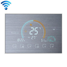BHT-8000-GCLW-SS Brushed Stainless Steel Mirror Controlling Water/Gas Boiler Heating Energy-saving and Environmentally-friendly Smart Home Negative Display LCD Screen Round Room Thermostat with WiFi, with WiFi