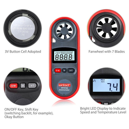 Wintact WT816A Digital Electronic Thermometer Anemometer, WT816A