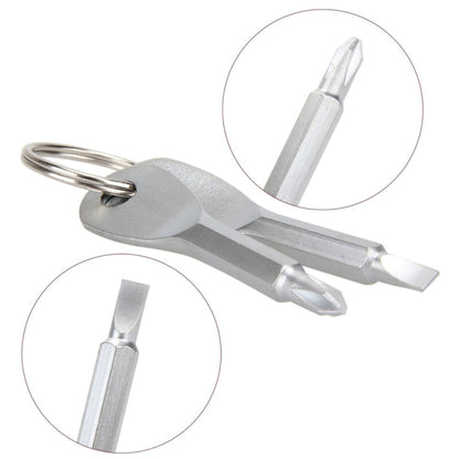 Outdoor Portable 2 in 1 Slotted + Cross Screwdriver Set Tool with Keyring, 2 in 1 (Silver)