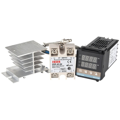 11000W REX-C100 Thermostat + Heat Sink + Thermocouple + SSR-100 DA Solid State Module Intelligent Temperature Control Kit, 100DA