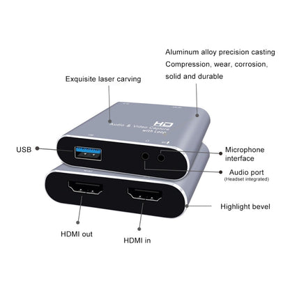 Z37 HDMI Female + Mic to HDMI Female + Audio + USB HD Video & Audio Capture Card with Loop, Z37