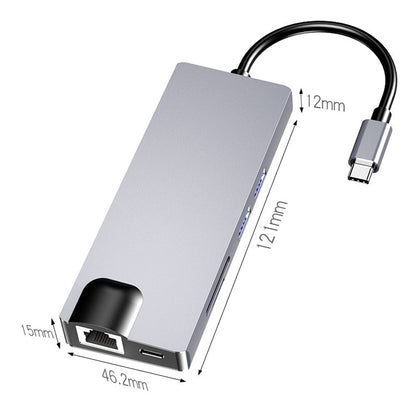 HW-TC12 8 In 1 Type-C / USB-C Multifunctional Extension HUB Adapter Hdmi / Vga Hub Card Reader + Network Card