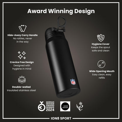 NFL x ION8 Insulated Steel Water Bottle, NFL Saints, 750ml (24oz)