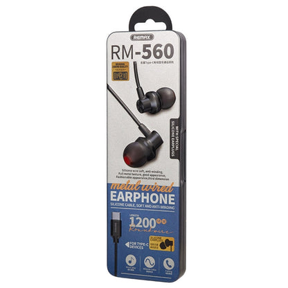 REMAX RM-560 Type-C In-Ear Stereo Metal Music Earphone with Wire Control + MIC, Support Hands-free, Not For Samsung Phones