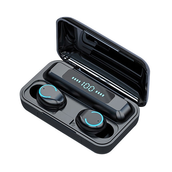 F9-9 TWS CVC8.0 Noise Cancelling Bluetooth Earphone with Charging Box, Support Touch Lighting Effect & Three-screen LED Power Display & Power Bank & Mobile Phone Holder & HD Call & Voice Assistant, F9-9 Black