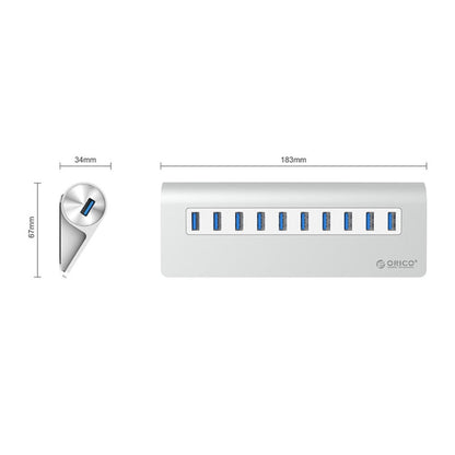 ORICO M3H10-U3-V2 Aluminum Alloy 10 USB 3.0 Ports HUB, M3H10-U3-V2