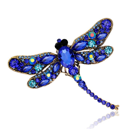 Vintage Classical Dragonfly Pattern Rhinestone Brooch, Blue