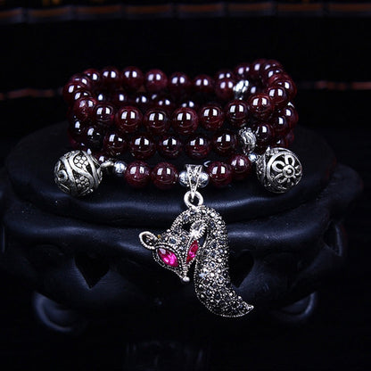 Fashion Jewelry Accessory Garnet Beads Bracelet, Pink Crystal & Cat, Pink Crystal & Elephant & Fish, Red Agate & Elephant, Red Agate & Pi Xiu, Violitde, Garnet, Blue Sandstone & Calabash, Red Agate & Buddha Head, Aquamarine & Longevity Lock, White Jade