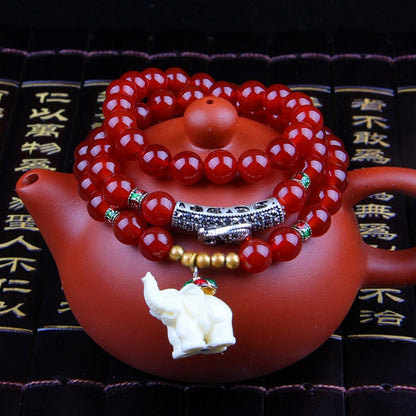 Fashion Jewelry Accessory Garnet Beads Bracelet, Pink Crystal & Cat, Pink Crystal & Elephant & Fish, Red Agate & Elephant, Red Agate & Pi Xiu, Violitde, Garnet, Blue Sandstone & Calabash, Red Agate & Buddha Head, Aquamarine & Longevity Lock, White Jade
