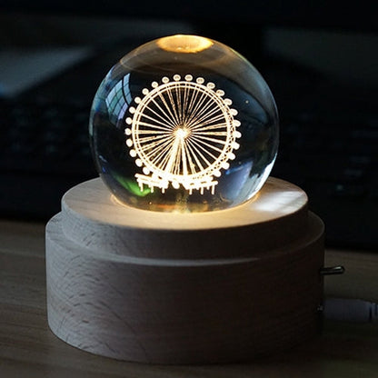 3D Word Engraving Crystal Ball Music Box Electronic Swivel Musical Birthday Gift Home Decor with Music, With Music