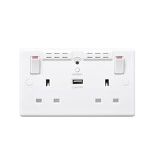 British General Round Edge 13A 2 Gang Switched Socket with Wi-Fi Extender + 1x USB-A 2.1A - White