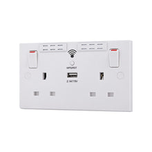 British General Square Edge 13A 2 Gang Switched Socket with Wi-Fi Extender + 1x USB-A 2.1A - White