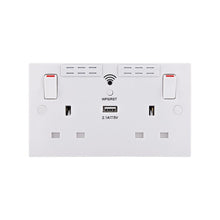 British General Square Edge 13A 2 Gang Switched Socket with Wi-Fi Extender + 1x USB-A 2.1A - White
