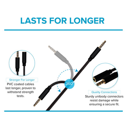 Maplin 3.5mm Aux Stereo 4-Pole Jack Plug to 3.5mm Female Jack Extension Cable - Black, 3m