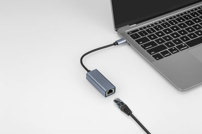 Maplin USB-C to Gigabit RJ45 Ethernet Network LAN Adapter - Black, 0.25m