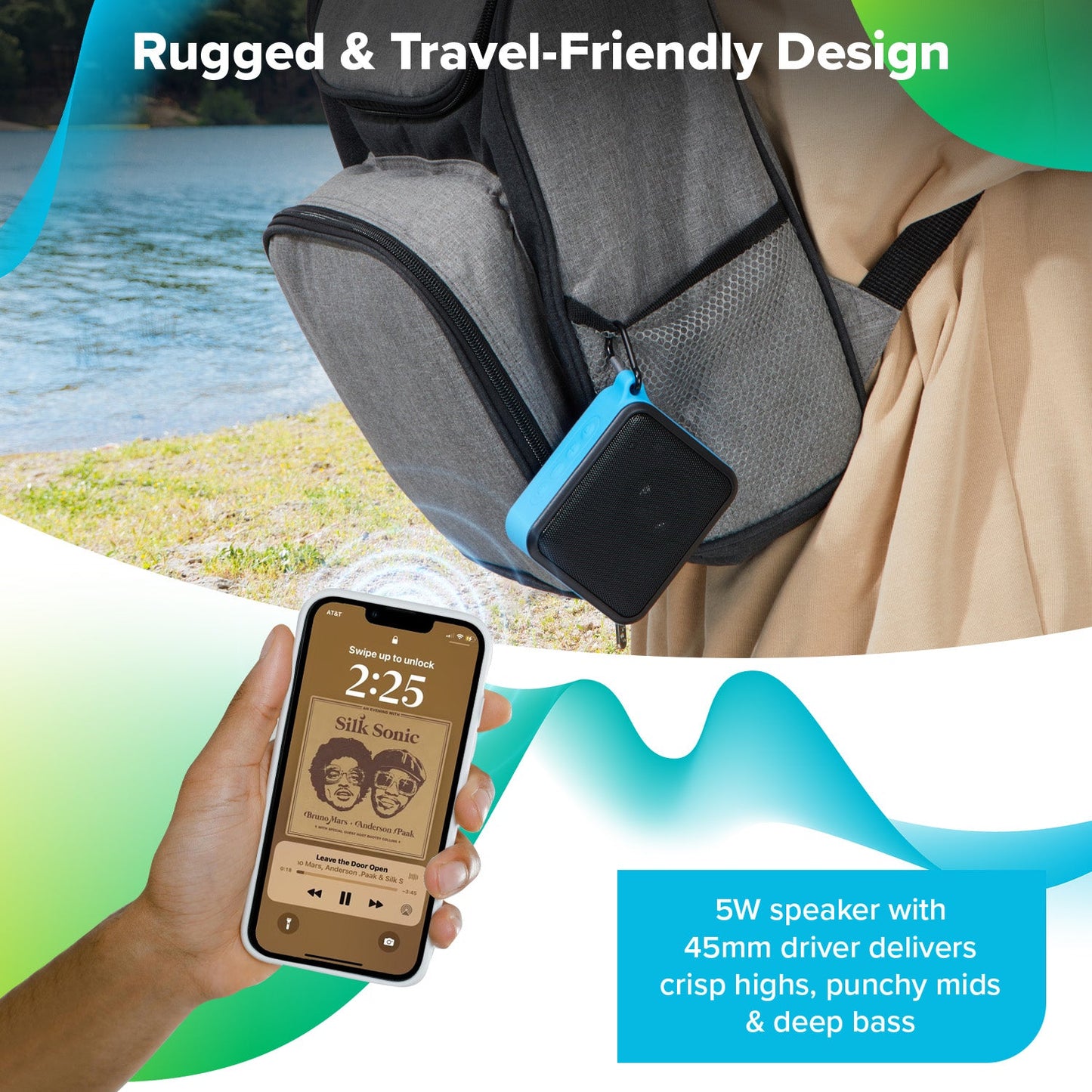 Maplin Waterproof Portable Bluetooth Speaker with Carabiner Clip