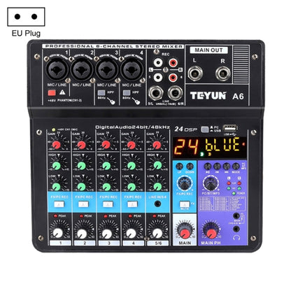 TEYUN NA6 6-channel Small Mixing Console Mobile Phone Sound Card Live Broadcast Computer Recording Console Processor, EU Plug, NA6 EU Plug